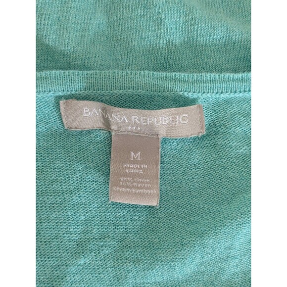 Banana Republic Linen Blend Blue Green knit sweater Size Med roll tab sleeves - Picture 4 of 6